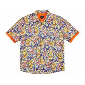 Inserch Icon Men’s 2XL Short Sleeve Paisley Button Down Shirt Orange Blue Trim